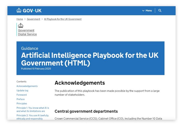 Figure 19: A screenshot from the Artificial Intelligence Playbook for the UK Government, published February 2025 