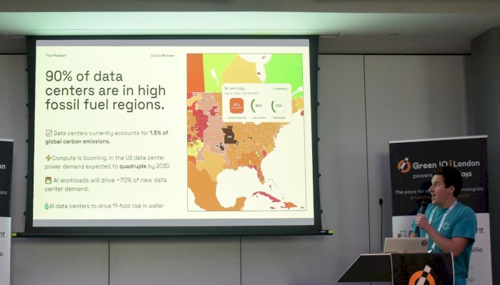 Figure 9: Dryden Williams talking about the work of Carbon Runner. '90% of data centres are in high fossil fuel regions'.